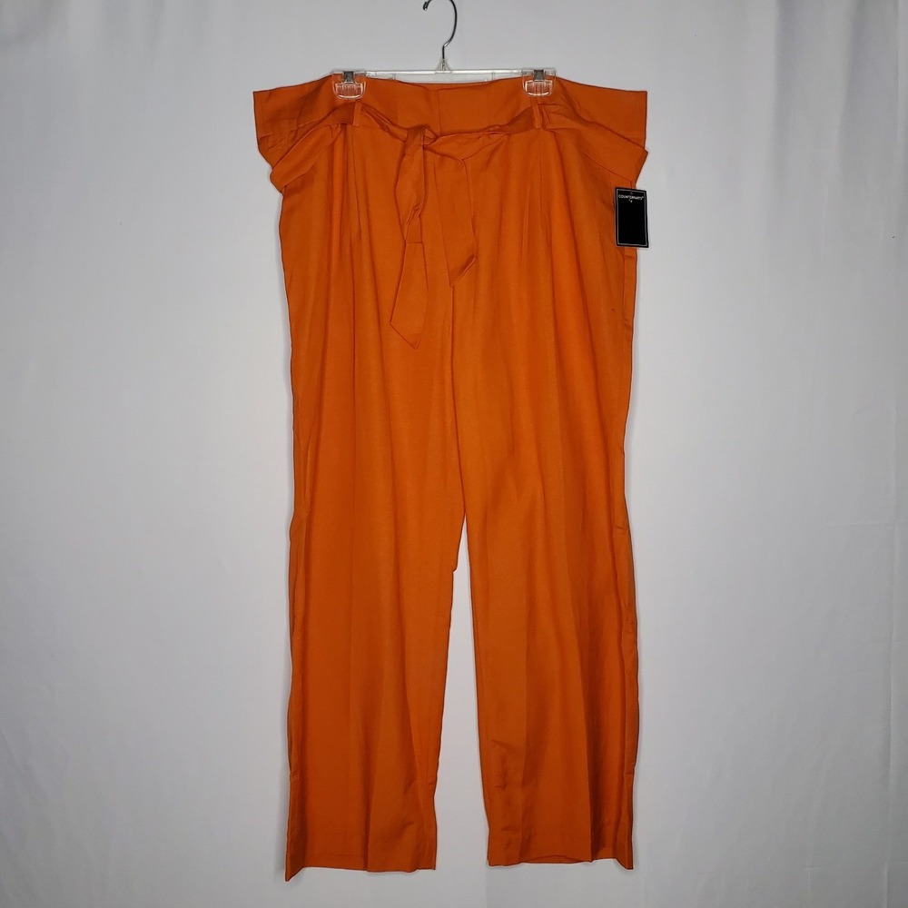 Counterparts Wide Leg Pants Womens 20W Orange Woven Tie Belt Pocket Zip Paperbag